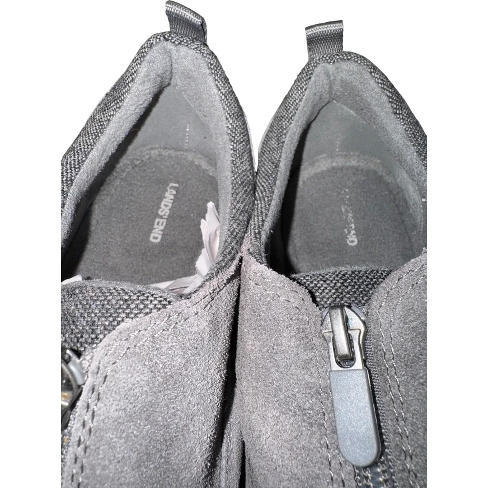 Lands End Womens Grey Suede Front Zip Slip On Walking Shoes 519241 Size 10B